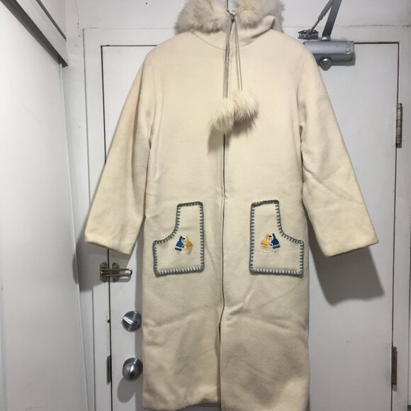 VINTAGE HUMBER HANDICRAFTS WOOL FUR TRENCH COATS SIZE M/L - Picture 1 of 11